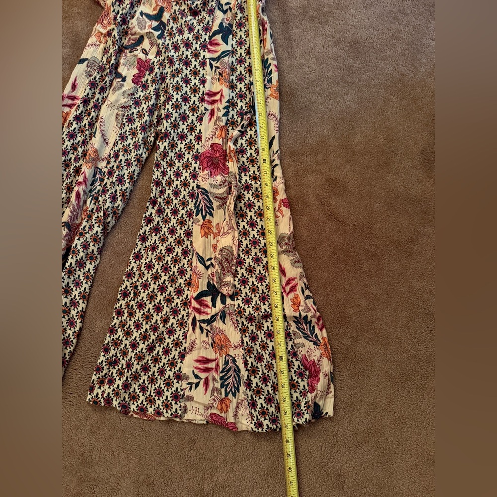 Angie Floral Wide-Leg Pants - Cream, Burgundy, Teal, Orange size S - Picture 4 of 8